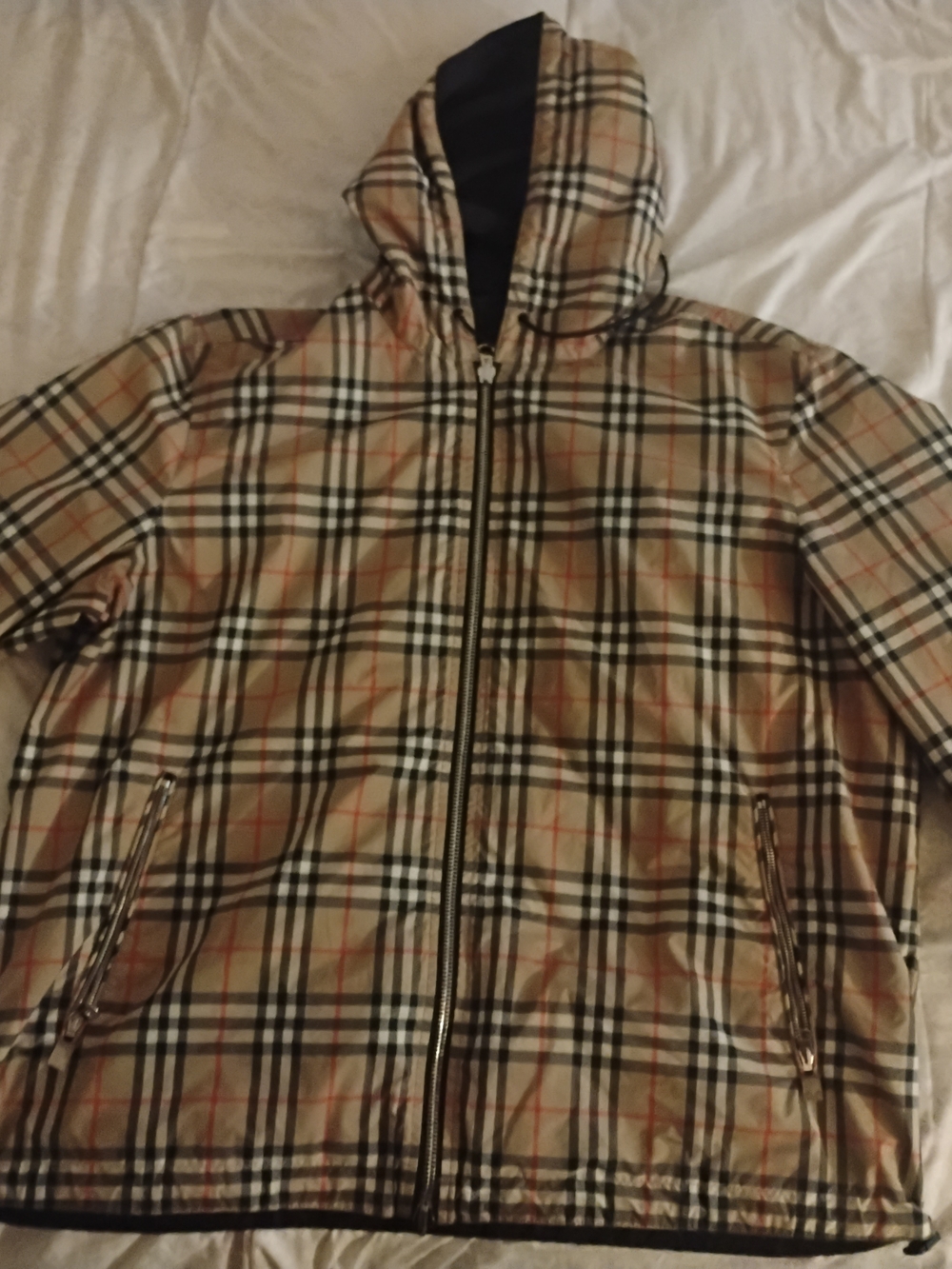 Burberry Beige Tartan Hooded Zip Windbreaker